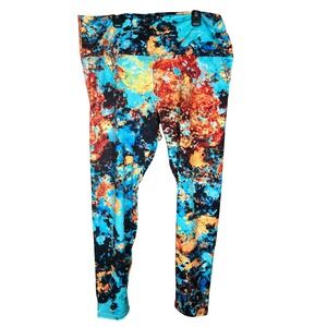 Agstract Apparel Leggings 1X Blue Orange Abstract Print High Waist Athleisure